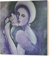 Lady In White Hat Wood Print