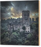 Lahneck Castle Sunset, Dry Brush Wood Print