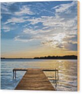 Lake Boat Dock Sunset Wood Print