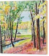 Lake Gazebo Wood Print