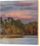 Lakeside Home In Sunset Sky Wood Print