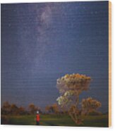 Landscape With Milky Way. Wood Print