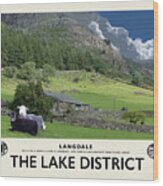 Langdale Sheep Cream Railway Poster Wood Print