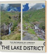 Langdale Waterfalls Cream Railway Poster Wood Print