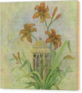 Lantern And Lilies Wood Print