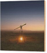 Lantern And Telescope In Rural Field Wood Print