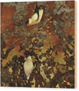 Lantern Chinoiserie Goldfinches And Berries Wood Print