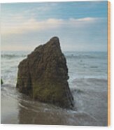 Large Rock On The Shoreline Wood Print