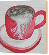Latte In A Red Mug Wood Print