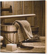 Laundry At The Ranch - Sepia Wood Print