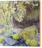 Lemons And Jonquils Wood Print