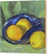 Lemons In Blue Bowl Wood Print