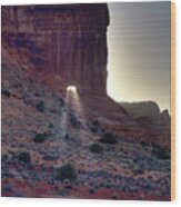 Let Your Light Shine Through - Sun Beaming Through Portal In Sheep Rock At Arches National Park Wood Print