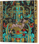 Lid Of The Great Tomb Of Pakal - Palenque Astronaut Over Black No.2 Wood Print
