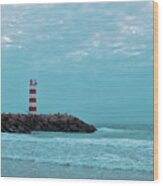 Light Tower And Rocks In Ilha Deserta, Algarve Wood Print