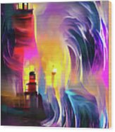 Lighthouse 02 Huge Waves Wood Print