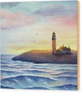 Lighthouse At Sunset Wood Print