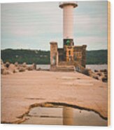 Lighthouse In The Water At Cloudy Sunset Wood Print