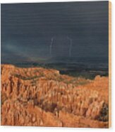 Lightning Strikes Over Hoodoos Bryce Canyon National Park Wood Print