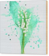 Lilly Of The Valley On Watercolor Wood Print