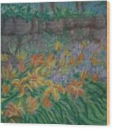 Lily Garden And Stonewall Wood Print