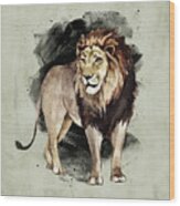 Lion Watercolor Animal Art Painting Wood Print
