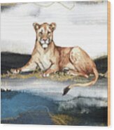 Lioness Watercolor Animal Art Painting Wood Print