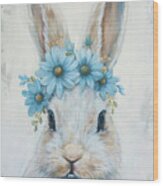 Little Bunny Blue Wood Print