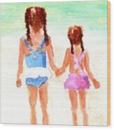 Little Girls At The Beach Wood Print