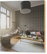 Living Room With Window Wood Print
