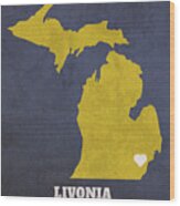 Livonia Michigan City Map Founded 1950 University Of Michigan Color Palette Wood Print