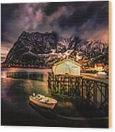 Lofoten Lonely Harbor Boat Wood Print