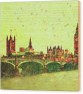 London Thames River View Watercolor Painting Wood Print