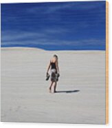 Lonely Girl Walking In Sand Dunes / Desert Wood Print