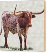 Longhorn With Points Up Tan Texture Wood Print