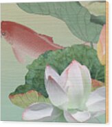 Lotus Flower And Koi Wood Print
