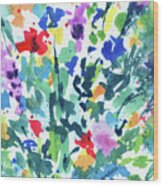 Lovely Dance Of Color Abstract Flowers Contemporary Watercolor Splash I Wood Print