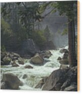 Lower Yosemite Falls - Bridgeside - Yosemite National Park, Yosemite, California Wood Print