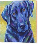 Loyal Companion - Colorful Black Labrador Retriever Dog Wood Print