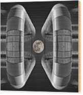 Lunaroyal - Mirrored Uniroyal Building Industrial Ductting With Full Moon - Wide Version Wood Print
