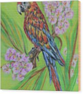 Macaw In Flowers Wood Print