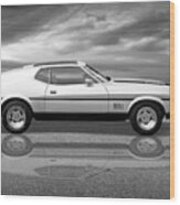 Mach 1 Mustang Reflections In Black And White Wood Print