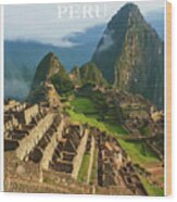 Machu Picchu Peru Retro Vintage Travel Poster Wood Print