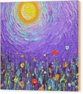Magic Night Meadow By Moonlight Abstract Wildflowers Palette Knife Oil Painting Ana Maria Edulescu Wood Print