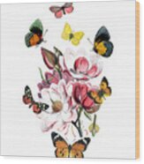 Magnolia With Butterflies Wood Print