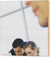 Man And Woman In Front Of Glass Wall, Close-up Wood Print