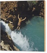 Man Jumps Into Water In Grand Canyon Wood Print