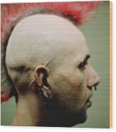 Man With Mohawk And Piercings, Profile, Close Up Wood Print