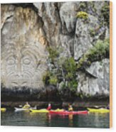 Ancestors - Maori Rock Carving, Lake Taupo, New Zealand Wood Print