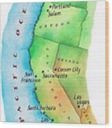 Map Of American West Coast Wood Print
